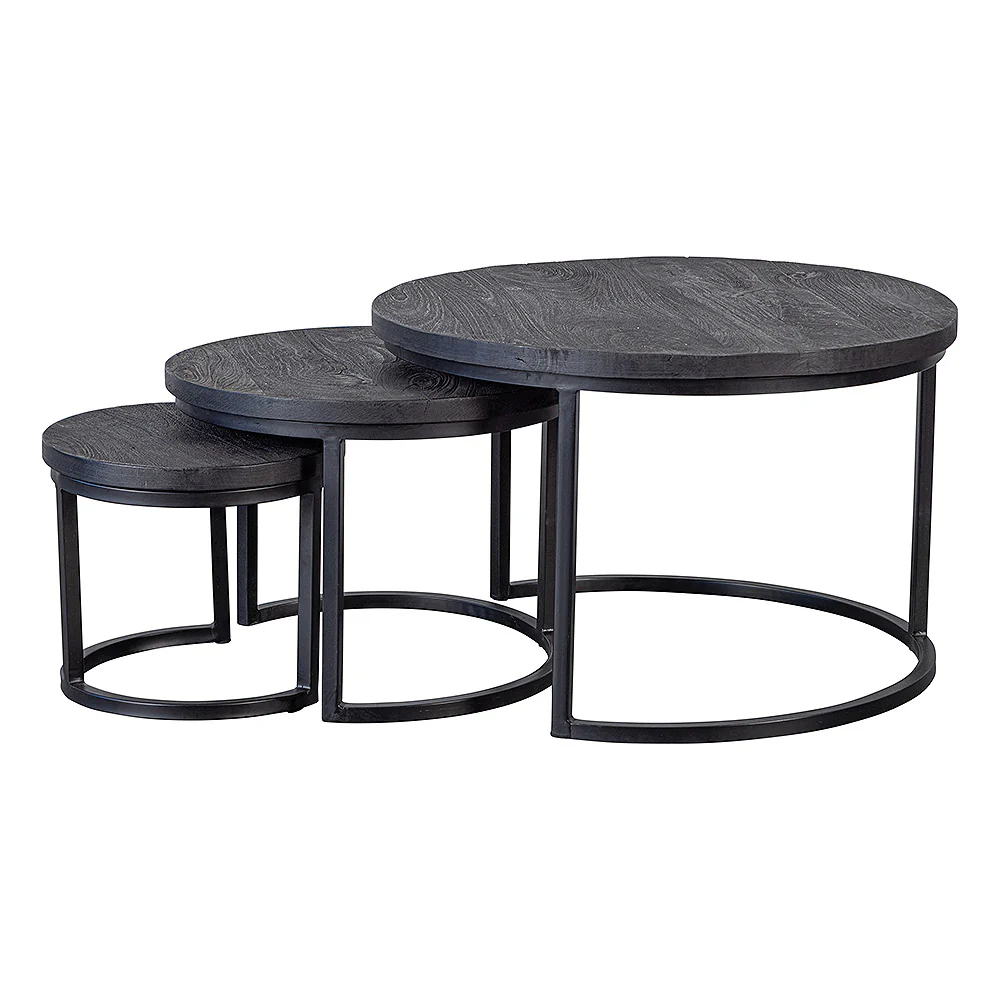 Mangohouten Salontafels Ula Set van 3 Zwart - Image 3